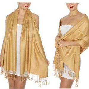 Pashmina Style Wrap Scarf Shawl Cover Fringe Tan Khaki Light Brown SALE 2 FOR 15